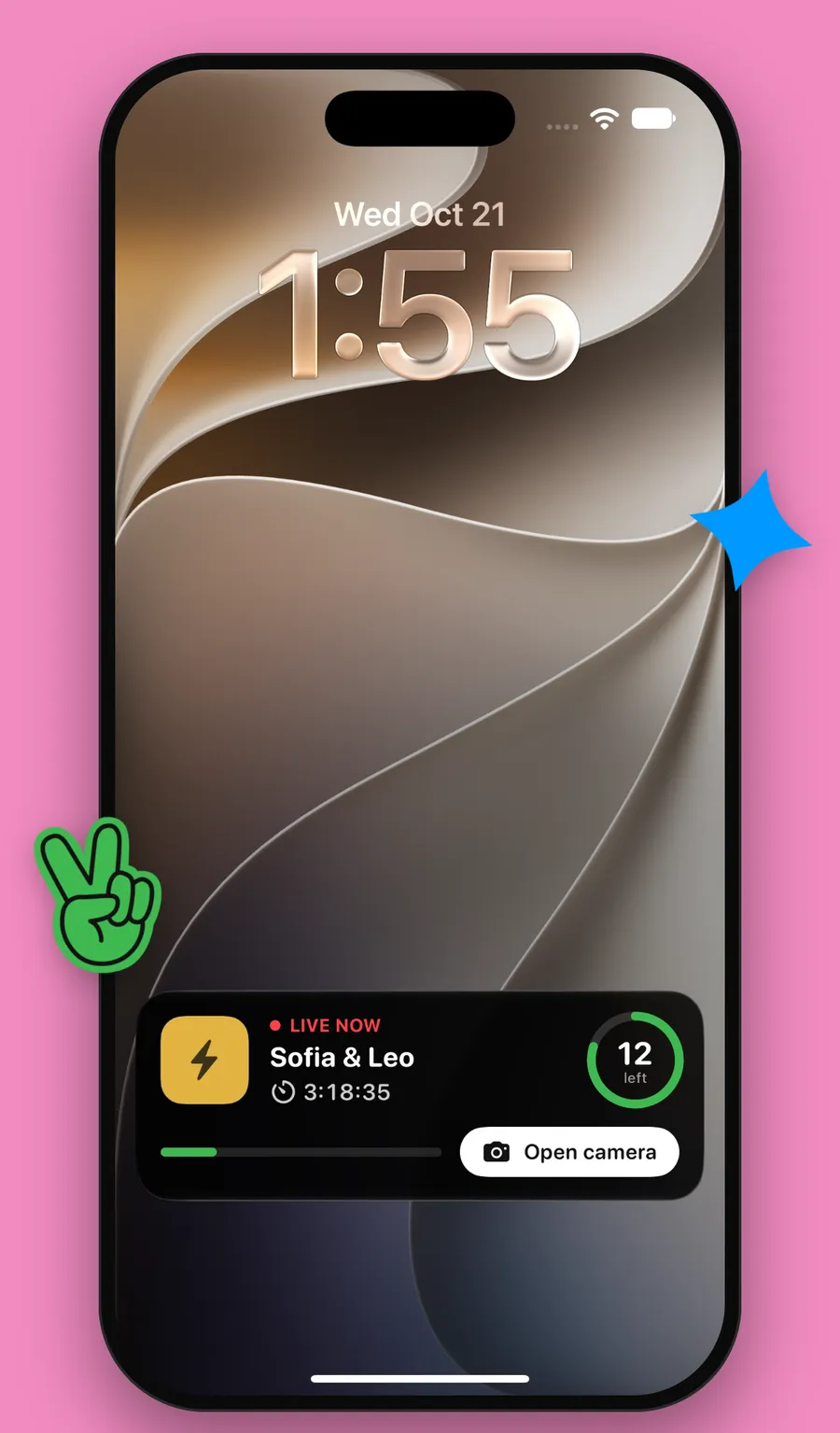 Momenta Live Activity on the iPhone Lock Screen showing shots left