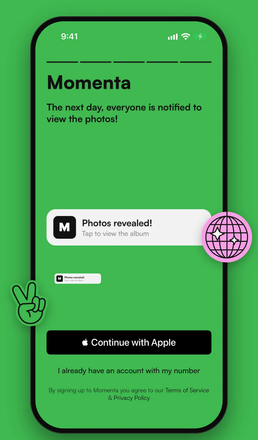 Momenta notification: photos revealed, tap to view the album