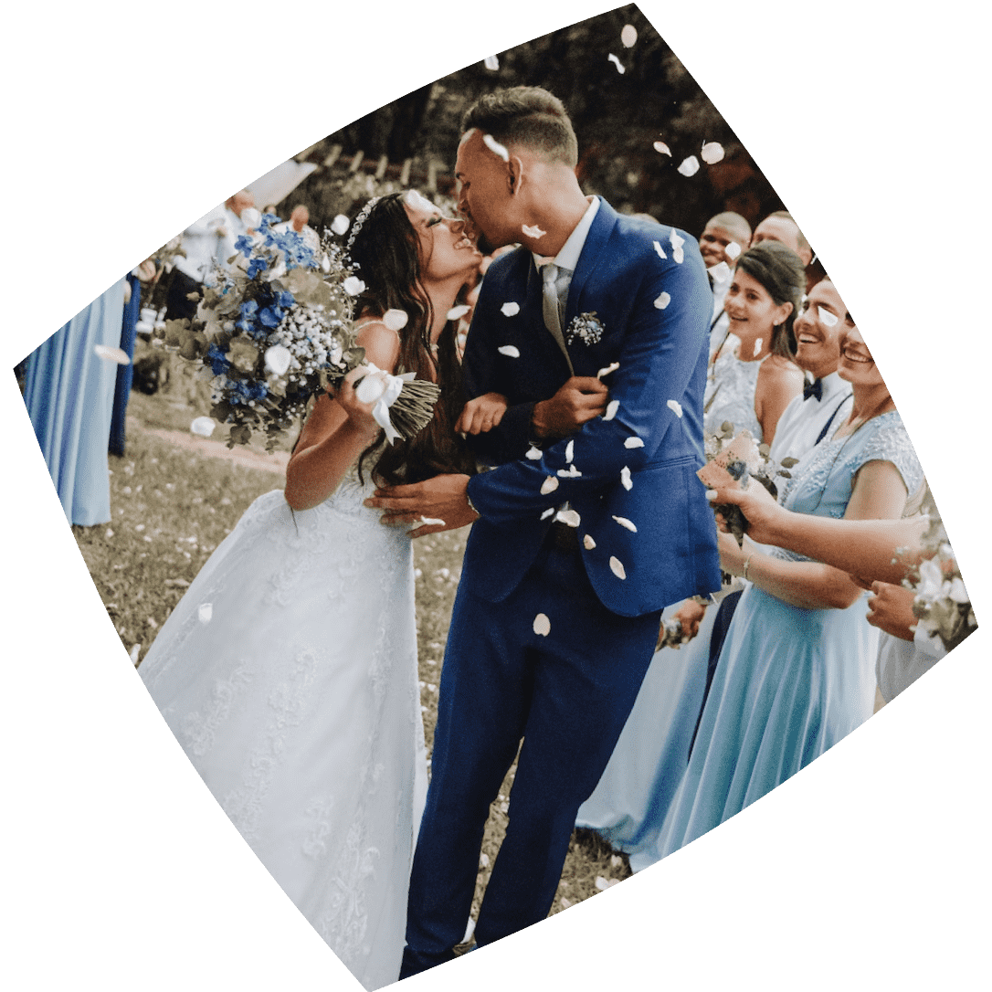 Couple celebrating their wedding with guests